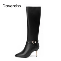 dovereiss fashion womens shoes winter new pointed toe stilettos heels zipper buckle sexy elegant knee high boots concise 33 45