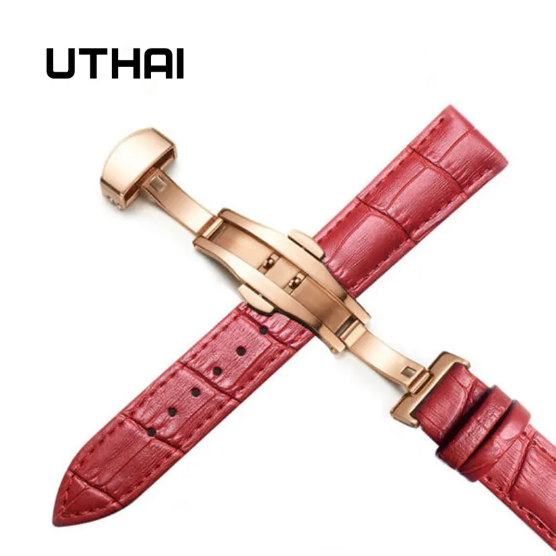 UTHAI Z09 плюс Натуральная кожа Ремешки для наручных часов 12-24 мм Универсальные часы Бабочка Пряжка группа сталь Пряжка ремешок наручный ремень браслет
