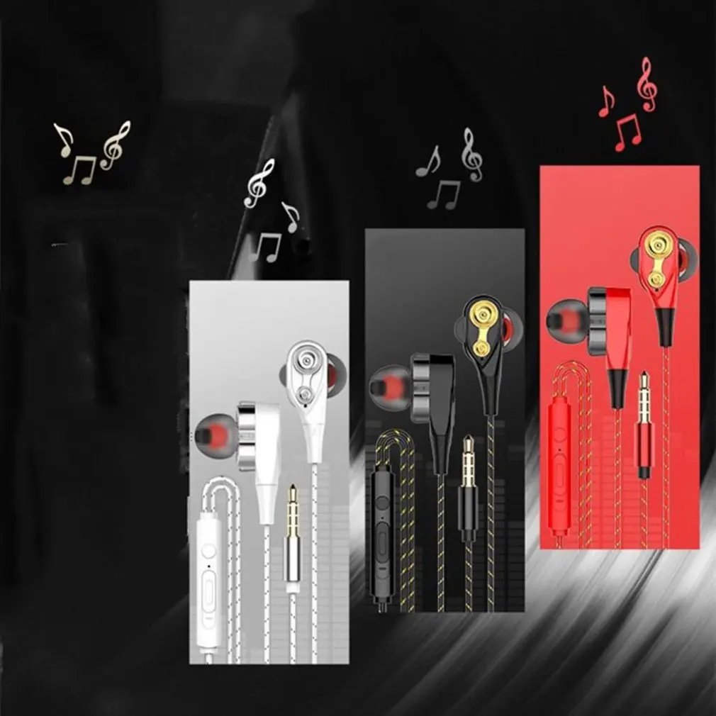 3 5 мм наушники с микрофоном двойной привод стерео проводные Спортивная