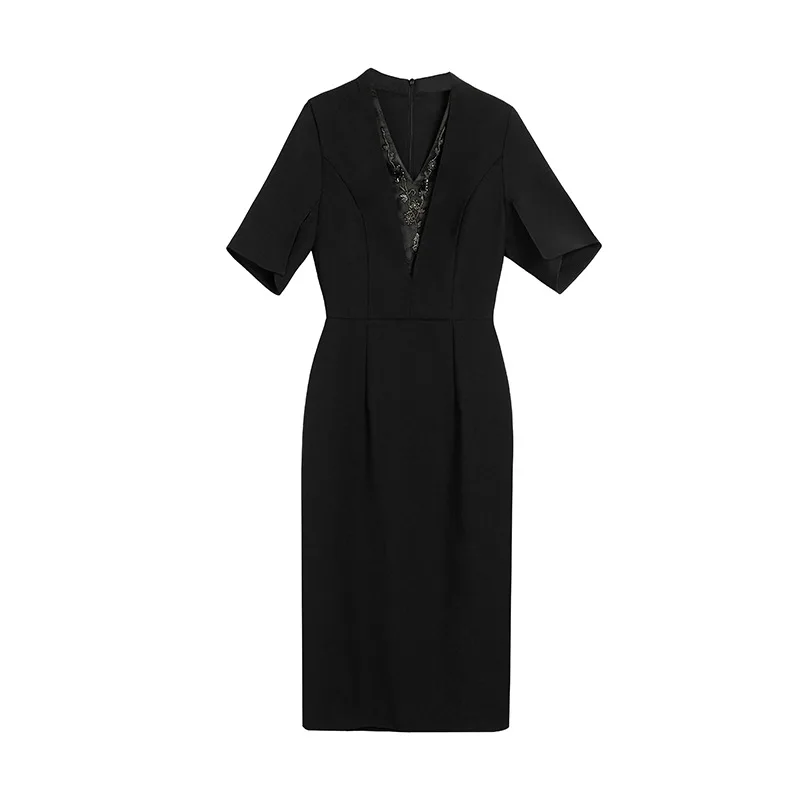

Women dress Slim Summer dress High waist V-neck Straight through dress Women HX9147