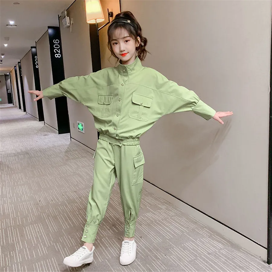 Casual Girls Sets Loose Tops + Long Pants 2 Pieces big Clothes Sport Kids Outfits Children Tracksuit for 8 10 12 14 Years |