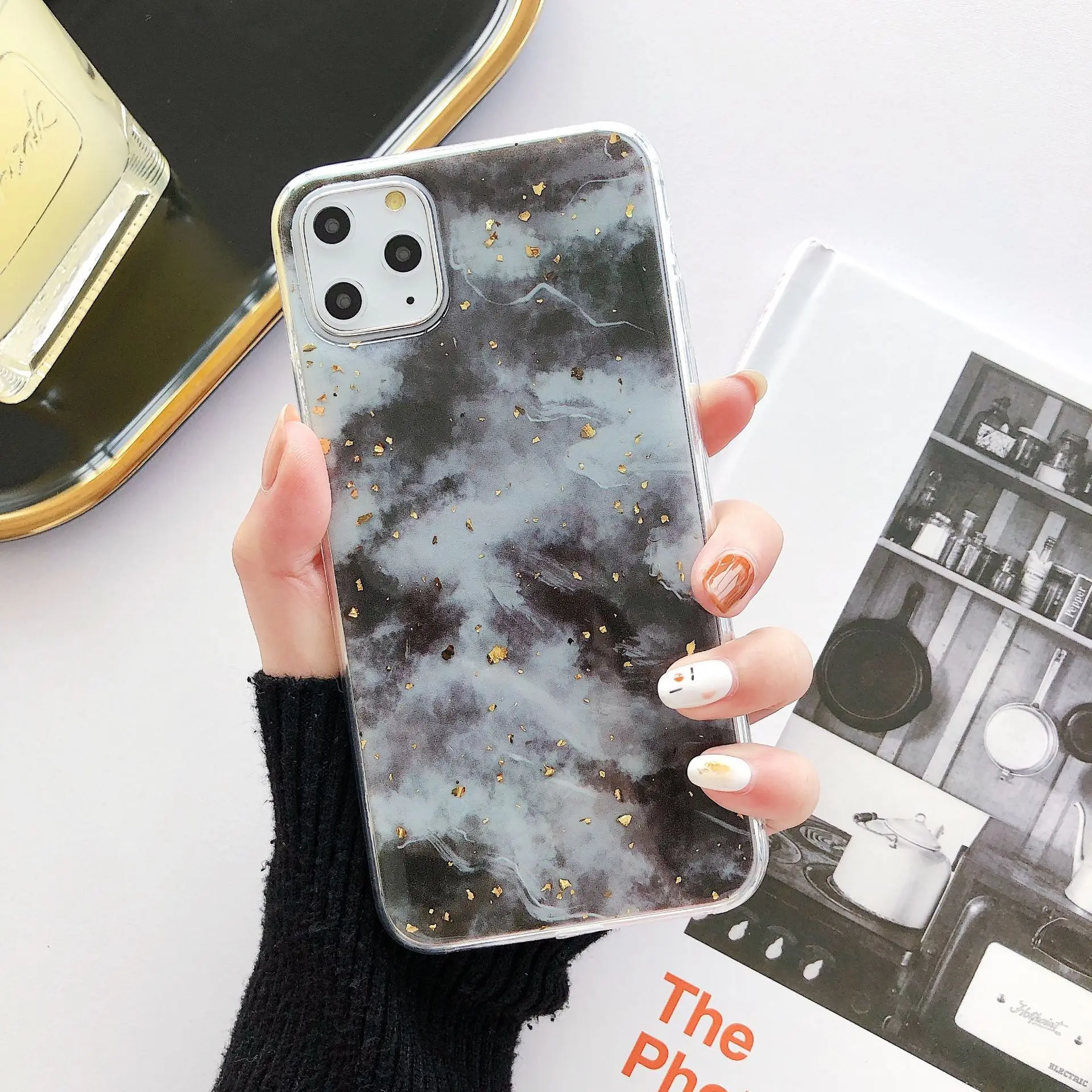 Синий цветок Золотая фольга чехол для телефона iPhone 11 Pro Max X XS 7 8 6 6s Plus XR Мягкая