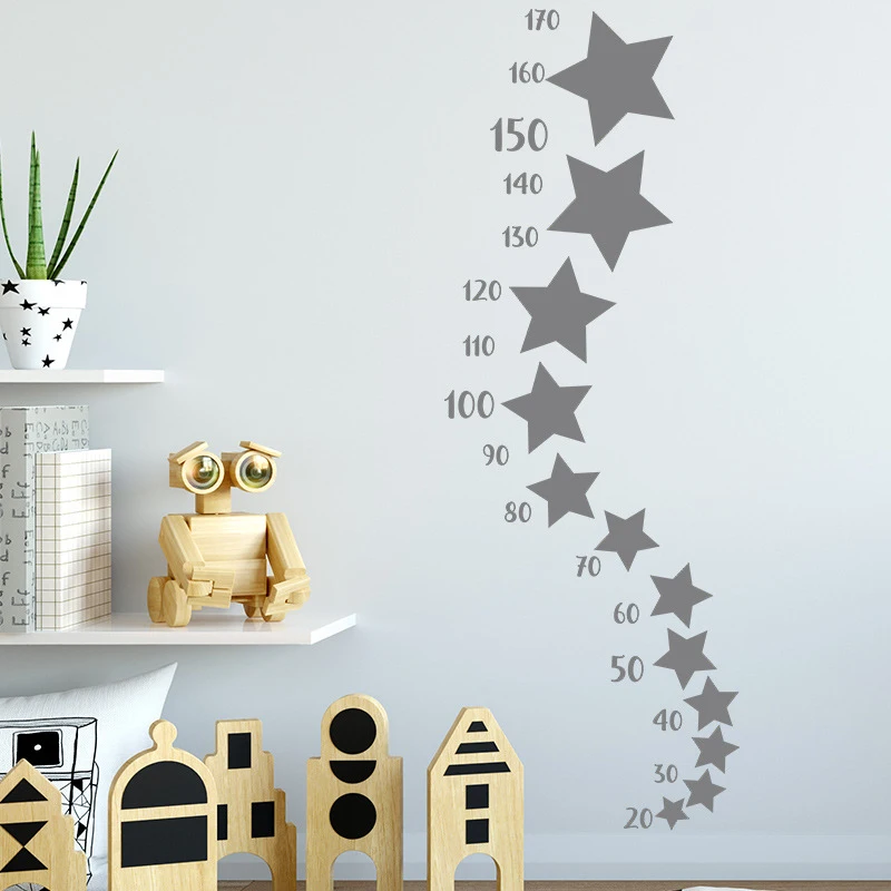 

Large Sliver Stars Height Measure Wall Stickers For Children's Bedroom Door Decor Kids Accessories Room Decoration Nursery Mural