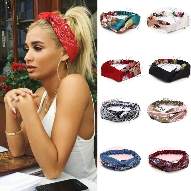 

Women Headband New Fashion Hair Bands Bohemian Cross Elastic Hair Band For Ladies Black Purple Head band Hair Accessories