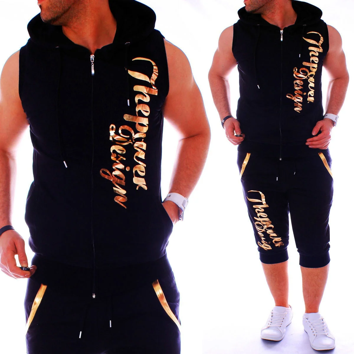 

ZOGAA Men's Sweatsuits Mens Sports Jogger Set 2pcs Sleeveless Hoodies with Shorts Set Letter Printed Tracksuit for Men Clothing