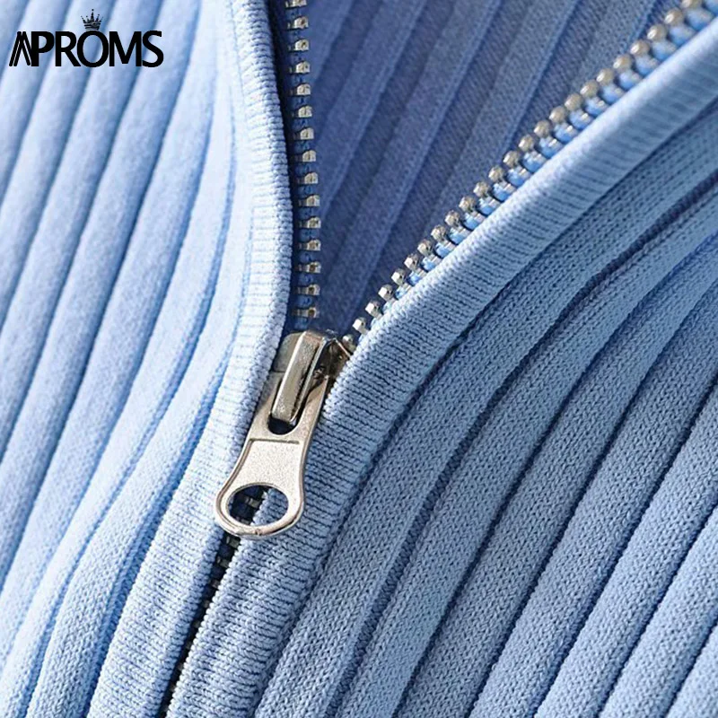 

Aproms White Ribbed Knitted Crop Top Female High Waist Short Sleeve Basic T-shirt 2021 Double Zippers Tshirt for Women Clothing