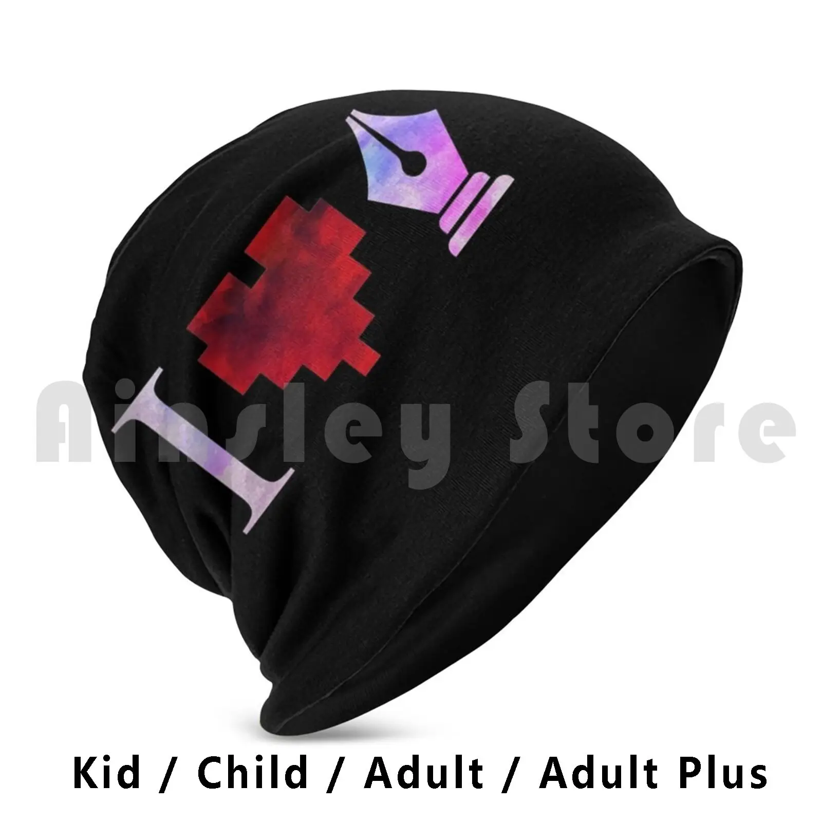 

Graphic Designer Concept With Red Pixelated Heart And A Pen Tool With Watercolor Effect. Beanies Print Anti-Slip Floor Mats