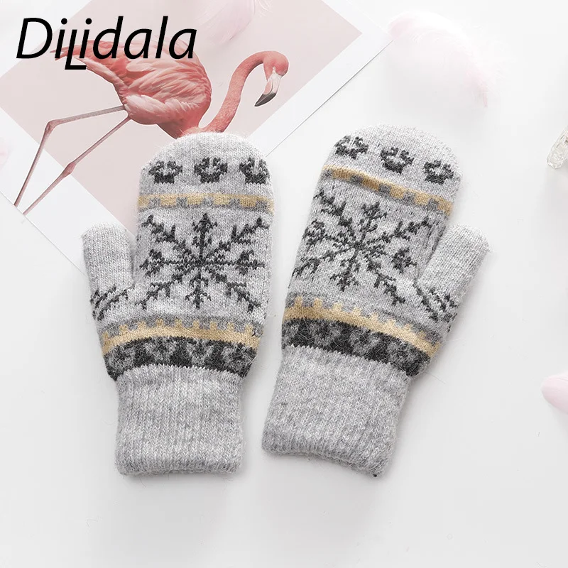 Dilidala зимние новые кашемировые женские перчатки, уличные теплые перчатки с защитой от холода, высококачественные теплые модные милые перчатки со снежинками