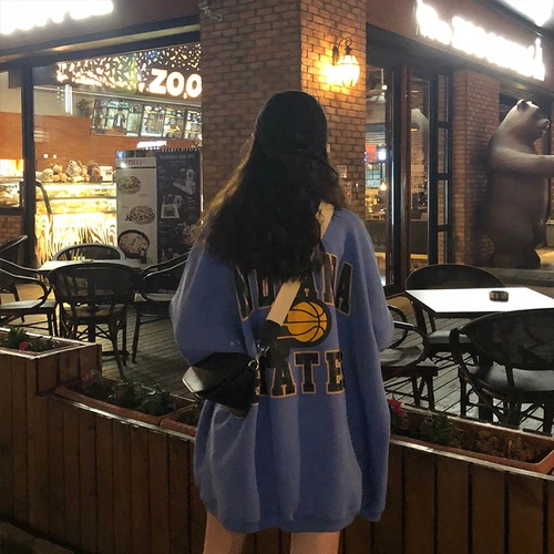 С принтом букв Повседневное свободные модные базовые больших размеров