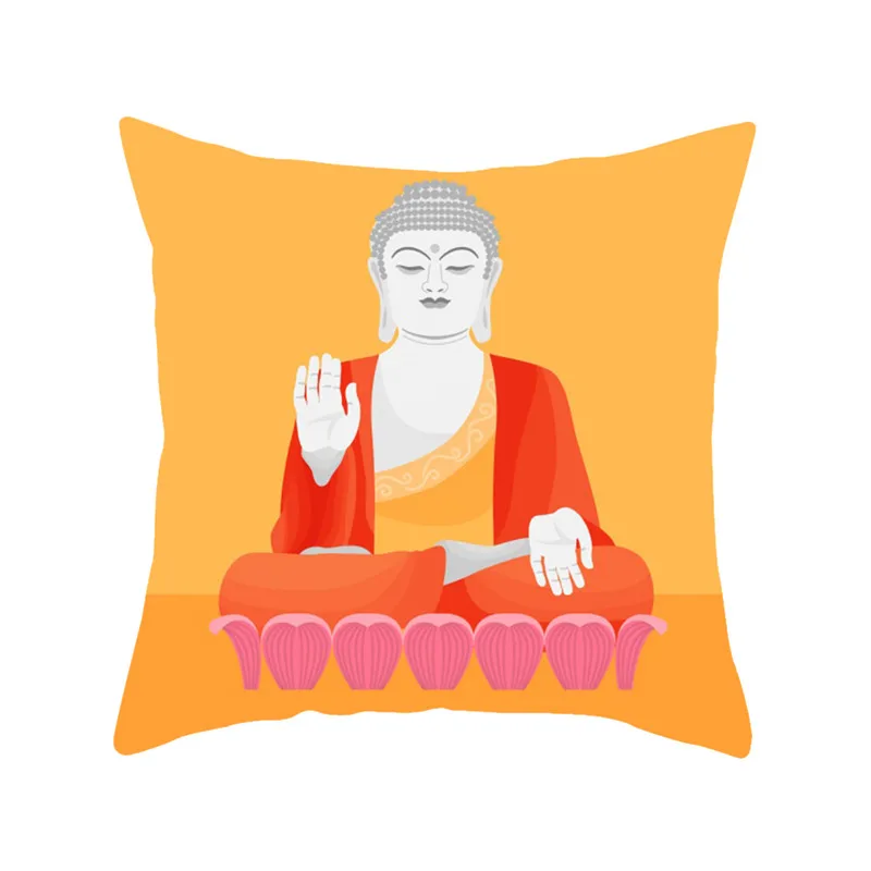

Fuwatacchi Cartoon Buddha Statue Cushion Cover Buddhist Religion Throw Pillow Cover Holy Buddha Square 45X45 Pillowcases