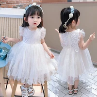 lace dot decoration princess dresses for girls summer birthday present party girls dress costume toddler kids clothing
