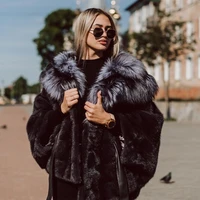 bffur fashion hooded natural mink fur coat women winter new black mink fur jackets with silver fox fur hood thick fur outfit