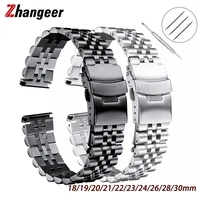 solid stainless steel watchband 18mm 19mm 20mm 21mm 22mm 24mm 26mm 28mm 30mm wrist straps double insurance clasp universal belt