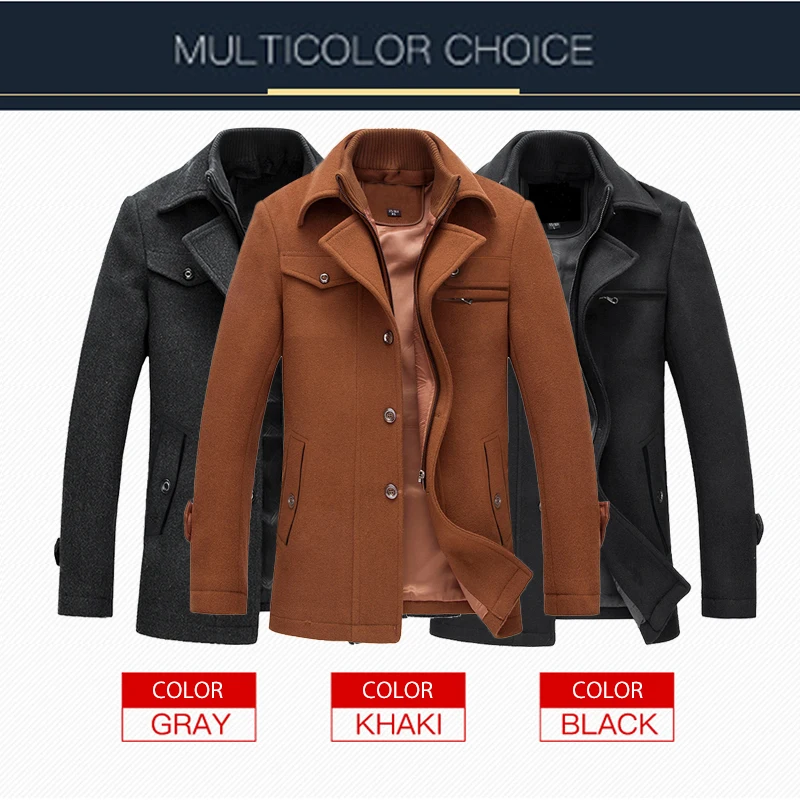 Winter trench coat for men fashion mens jackets version of woolen men's jacket double collarwarm woolen coat PP255100