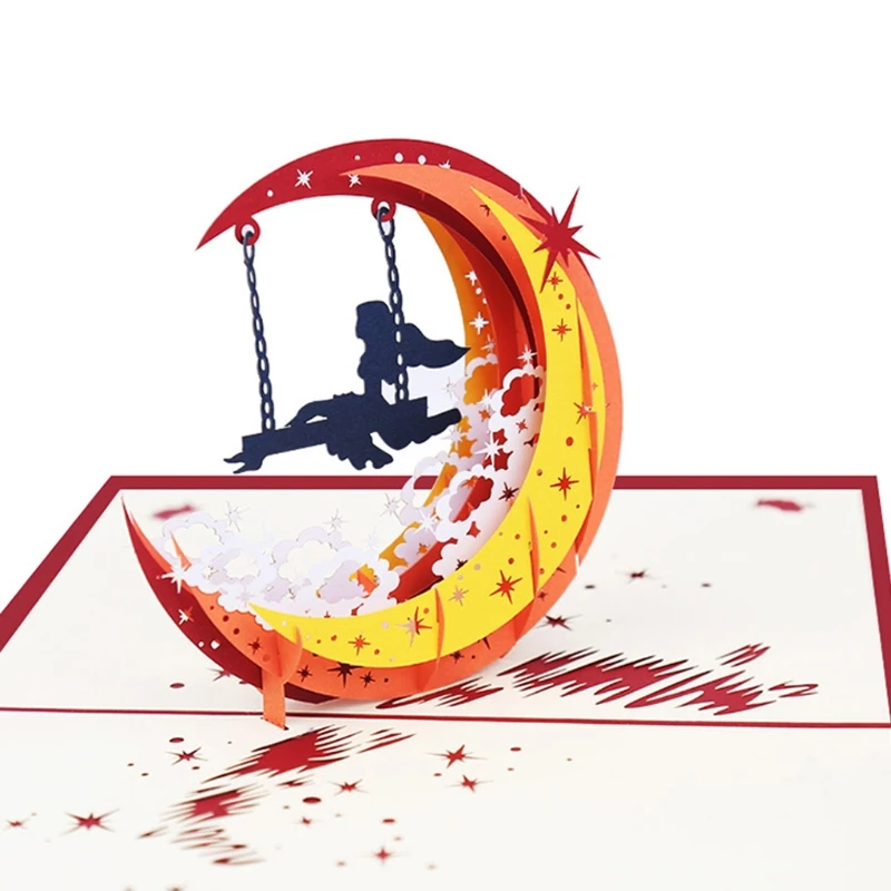 

3D Pop Up Moon Girl Card Handmade Happy Birthday Christmas New Year Invitation