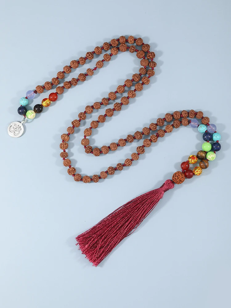 YUOKIAA натуральная рудракша медитация 108 Mala ожерелье из бисера 7 Рэйки лечение чакры