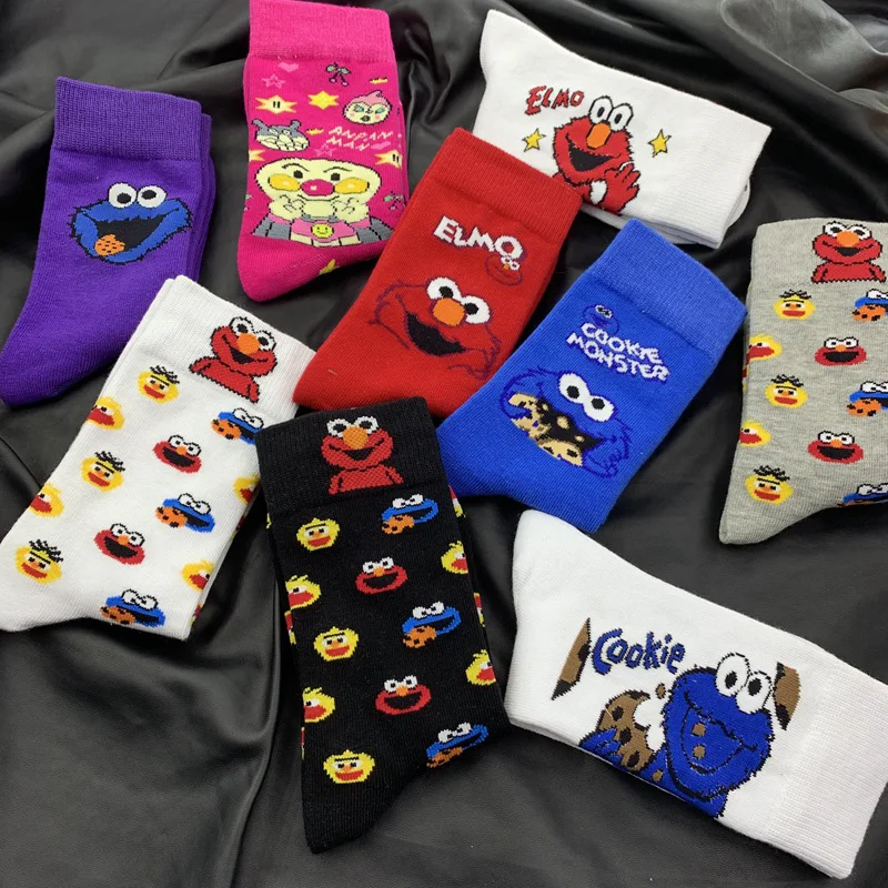 Sesame Street Cartoon Cosplay Socks Cookie Monster Novelty Funny Cute Kawaii Women Sock Winter Comfortable Cotton Socks