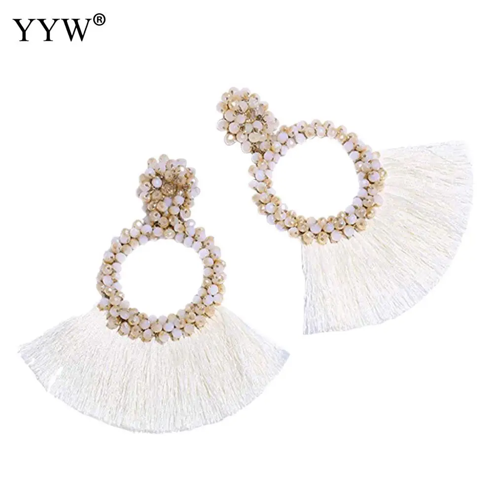 Красочные женские серьги с кисточками Висячие хлопковые нитки рассады ручной