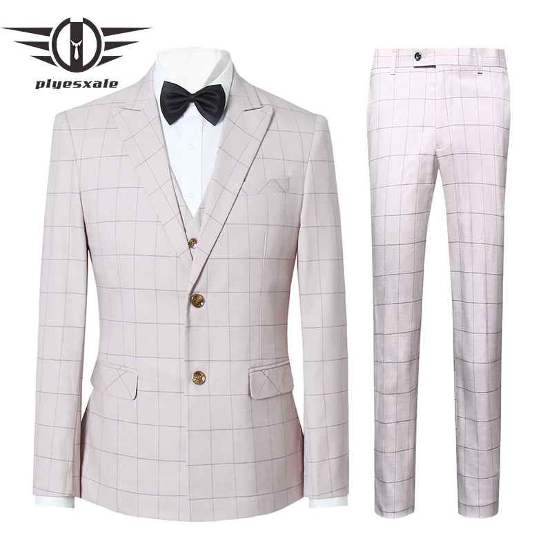 Мужские костюмы в клетку цвета хаки небесно голубого высококачественный