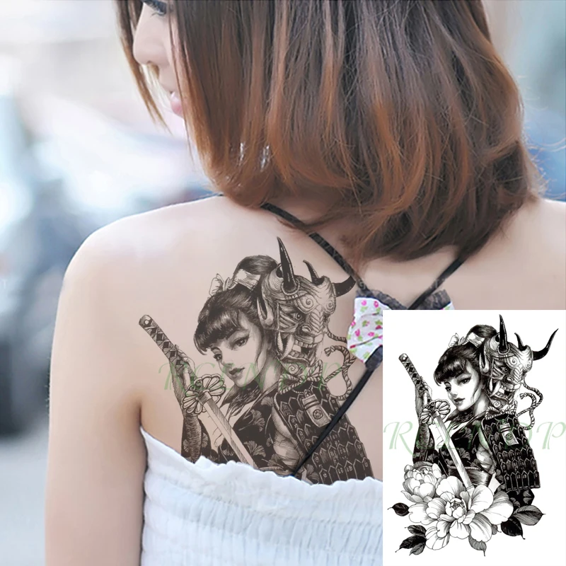 Водонепроницаемая Временная наклейка на татуировку в японском стиле воин