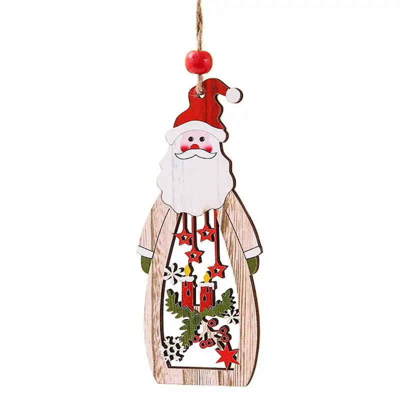 

FunPa 1PCS Christmas Santa Ornament Hollow Snowman Reindeer Navidad 2021 Wood Hanging Ornament Wooden Xmas Tree Ornaments