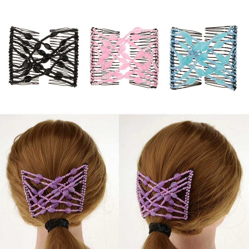 

Elastic EZ Double Hair Combs Clips Stretchable Bun Maker for Women