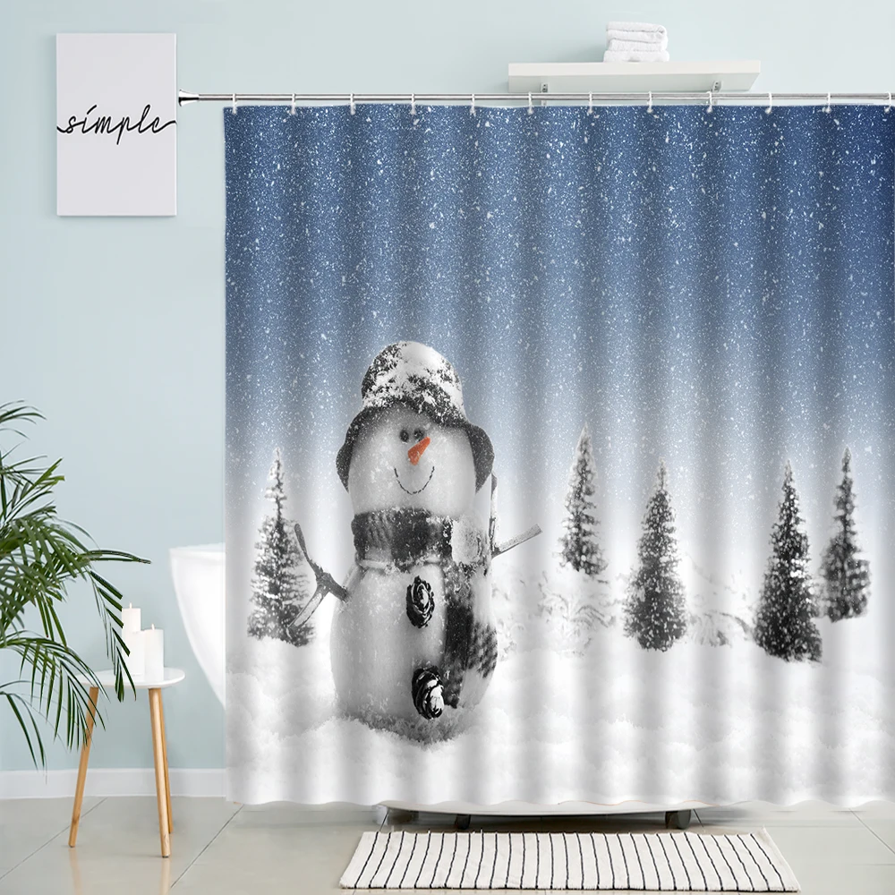 Синие рождественские занавески для душа в комплекте мультяшный олень