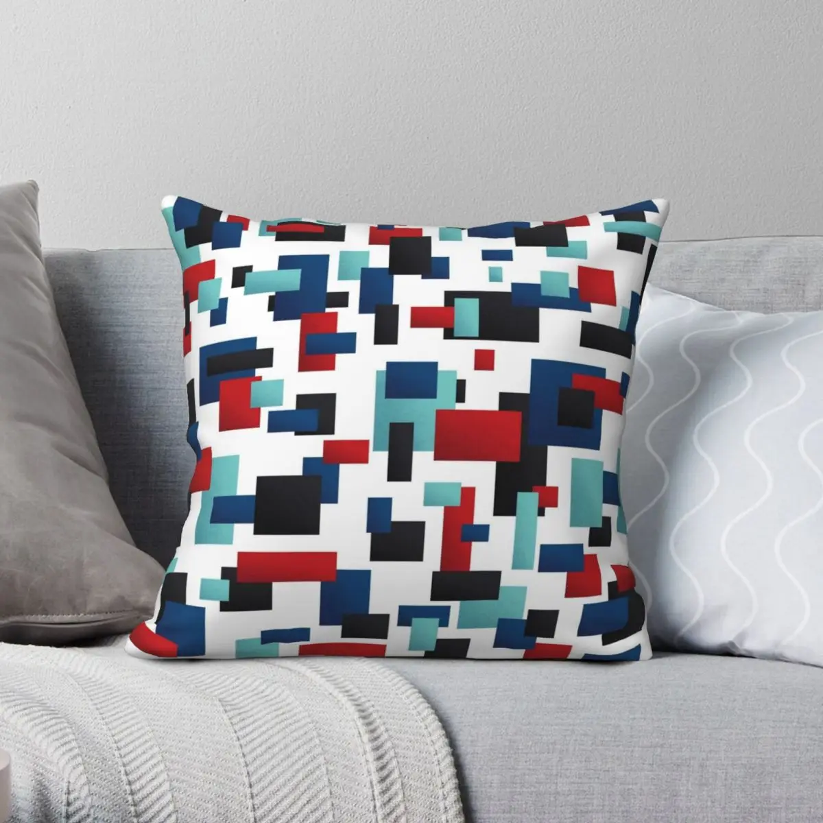 

Ritzy Rectangles Red Teal Blue Square Pillowcase Polyester Linen Velvet Printed Zip Decor Car Cushion Cover
