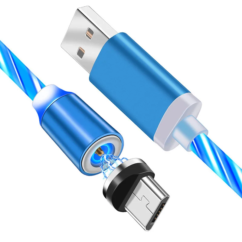 Магнитный светодиодный кабель для быстрой зарядки, магнитный кабель Micro usb type-C, светодиодный шнур USB C, зарядное устройство для iPhone 7 8X11 samsung S9 - Цвет: blue for Micro
