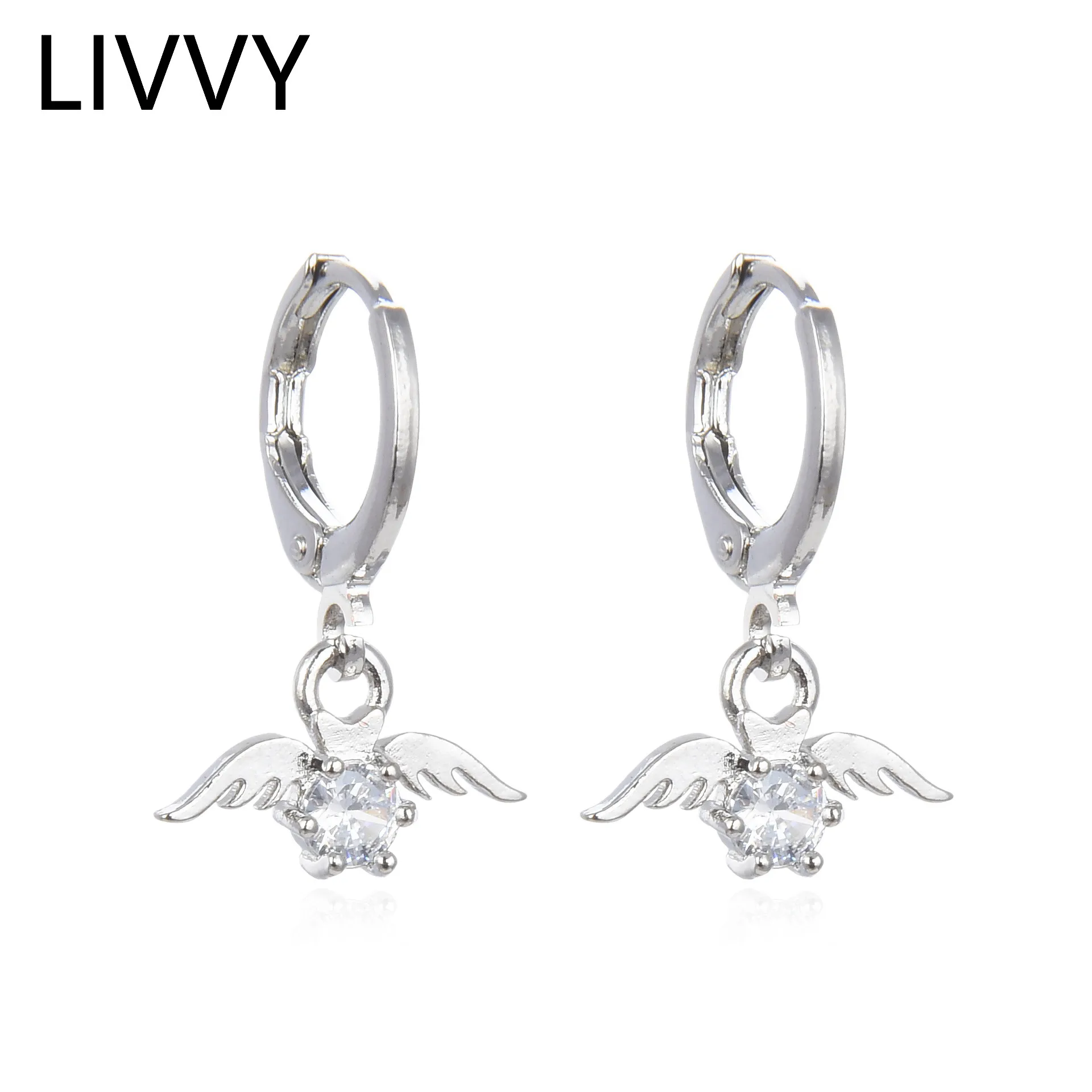 

LIVVY Silver Color Angel Wings Feather Zircon Earring Jewelry For Women Simple Sweet Temperament Earrings Jewelry Gift