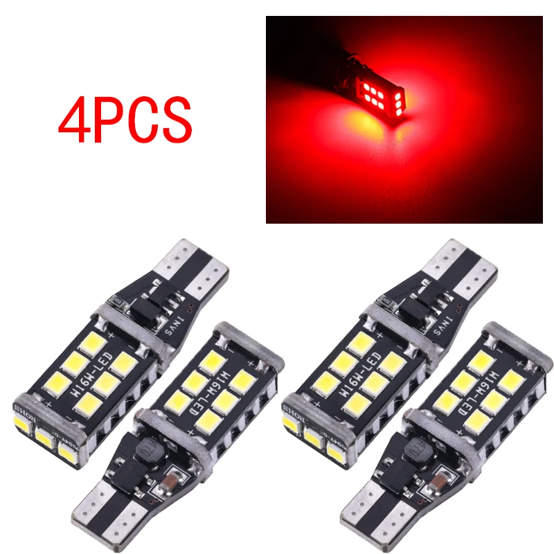 

4 предмета в комплекте, красный, повышенная яркость T15 W16W 15SMD 2835 Светодиодный Canbus Error Free светодиодных ламп автомобиля 12V для ReverseLights задние фон...