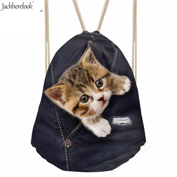 Jackherelook Милая мужская сумка для щенков и кошек с принтом на шнурке из джинсовой ткани мопс, собака, животные Sotrage Рюкзак Мужские повседневные дорожные сумки - Цвет: CC3320Z3