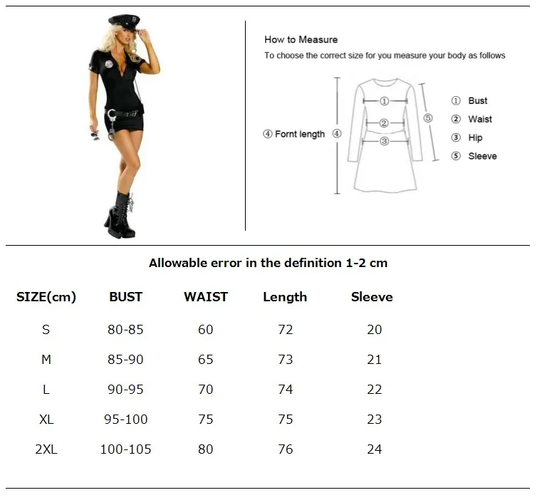 

S-3XL Stretch Black Sexy Policewomen Cop Costume Adult Female Police Officer Cosplay Uniform Fancy Dress