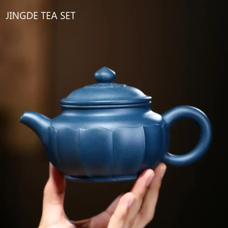 Yixing Handmade Azure Mud Tea Pot Lotus Heart Shape Purple Clay Teapot Beauty Kettle Chinese Tea Ceremony Customized 300ml