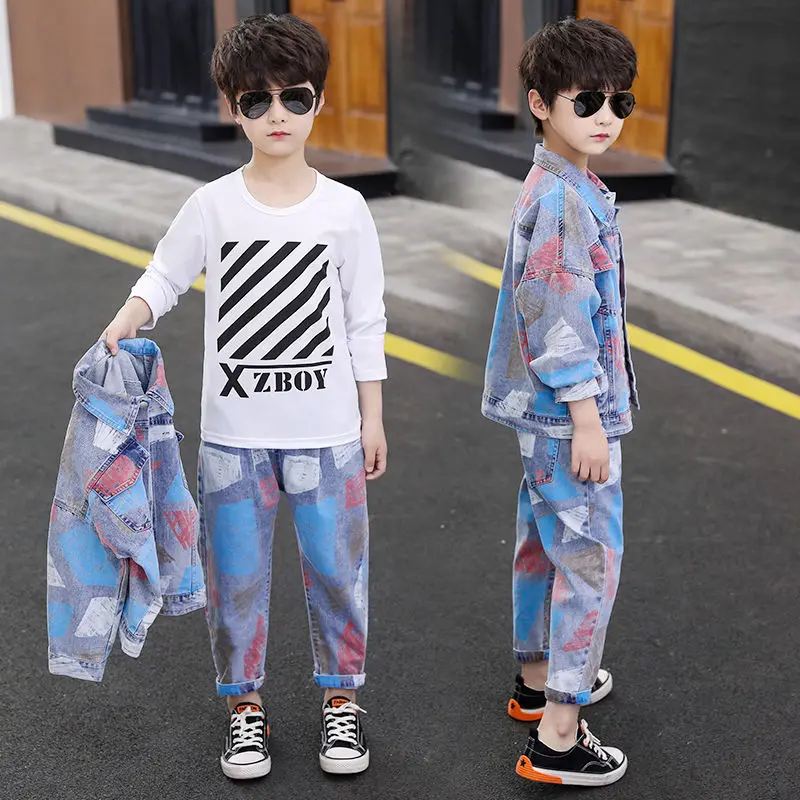 

Children's Clothing Boy Spring Autumn Suit 2020 New Fashion Teen Boys Denim Coat And Jeans Set 2PCS Kids Casual Clothes Tide W57