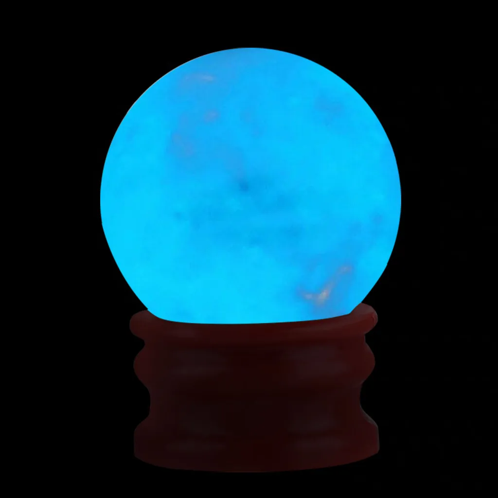 

35MM Amazing Fluorescent Ball Blue Luminous Glowing Stone Quartz Crystal Sphere Bedroom Decoration Ball Glow Stone a Best Gift