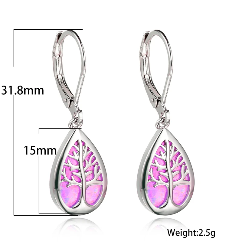 

Vintage Female Purple Opal Stone Earrings Classic Silver Color Clip Earrings For Women Charm Life Tree Long Wedding Earrings