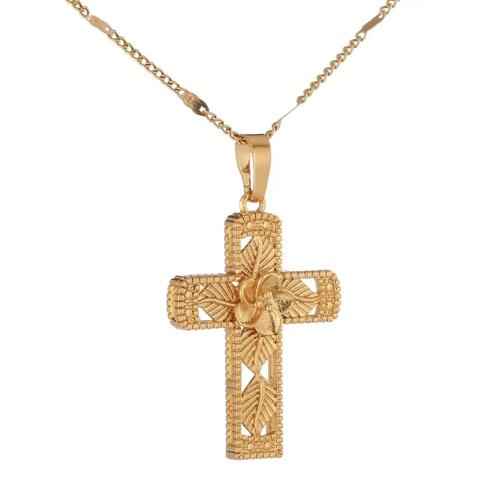 Золотой цвет цветок лист крест кулон ожерелье ювелирные изделия Eterner модные