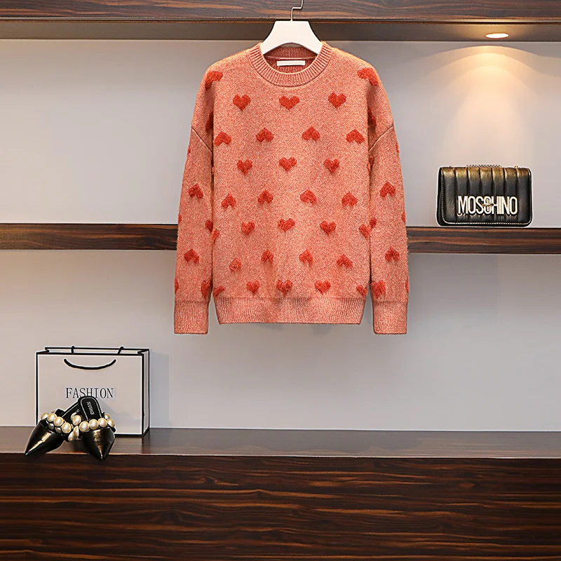 

Large Size Ladies Sweaters Two-Piece Clothing Set European Style Gauze Sweater Skirts Two-Piece Outfit Knitwear Pullover Top