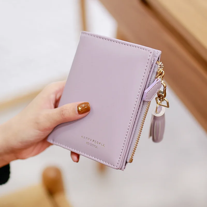 

New ladies wallet short tassel side zipper coin purse two folding simple multifunctional card holder student coin purse female