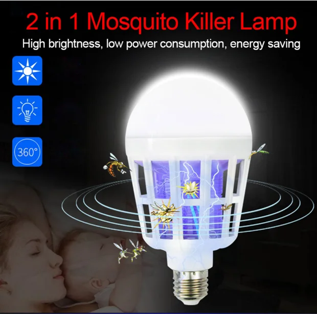 

AC150~220V E27 UV LED Bulb 9/15W Mosquito Killer Lamp 2 In 1 Mosquito Trap Insect Killer Light Bulb Fly Bug Zapper Night Light