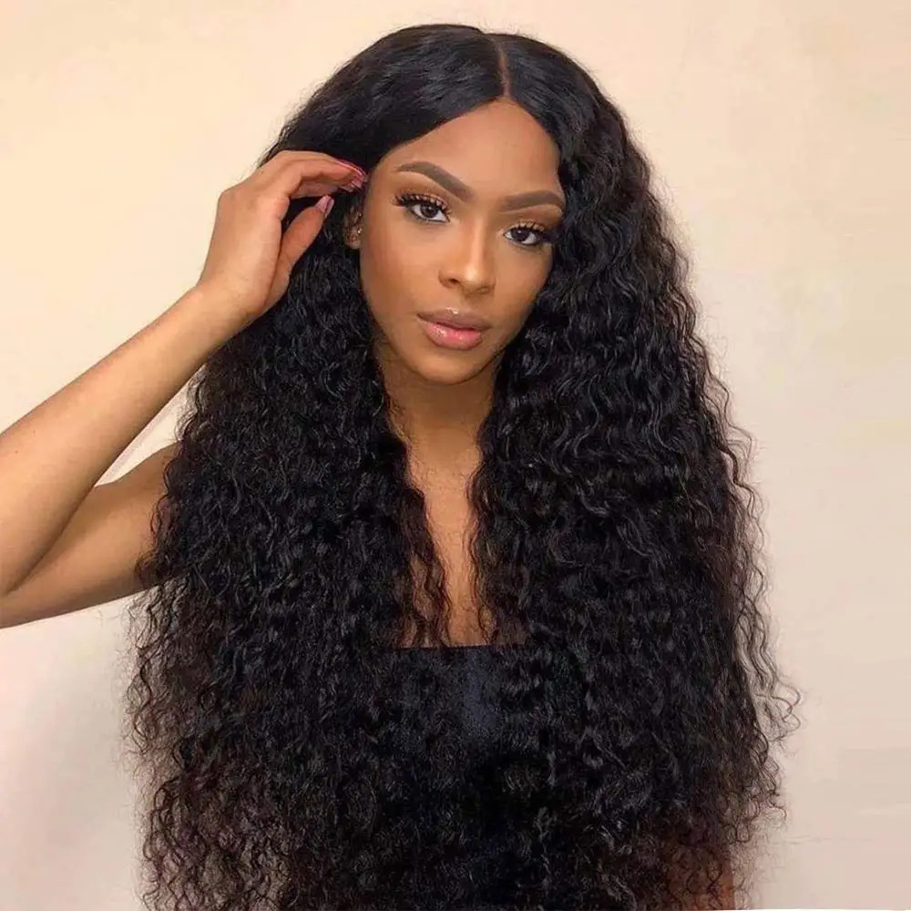 

Super Long 13x4 Lace Closure Wig Kinky Curly Brazilian Human Hair Wigs With PrePlucked Lace Front Wigs Remy Hair Jet Black