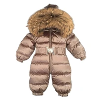 russian winter boys girls 1 5y winter overalls baby rompers duck down jumpsuit real fur collar children outerwear kids snowsuit
