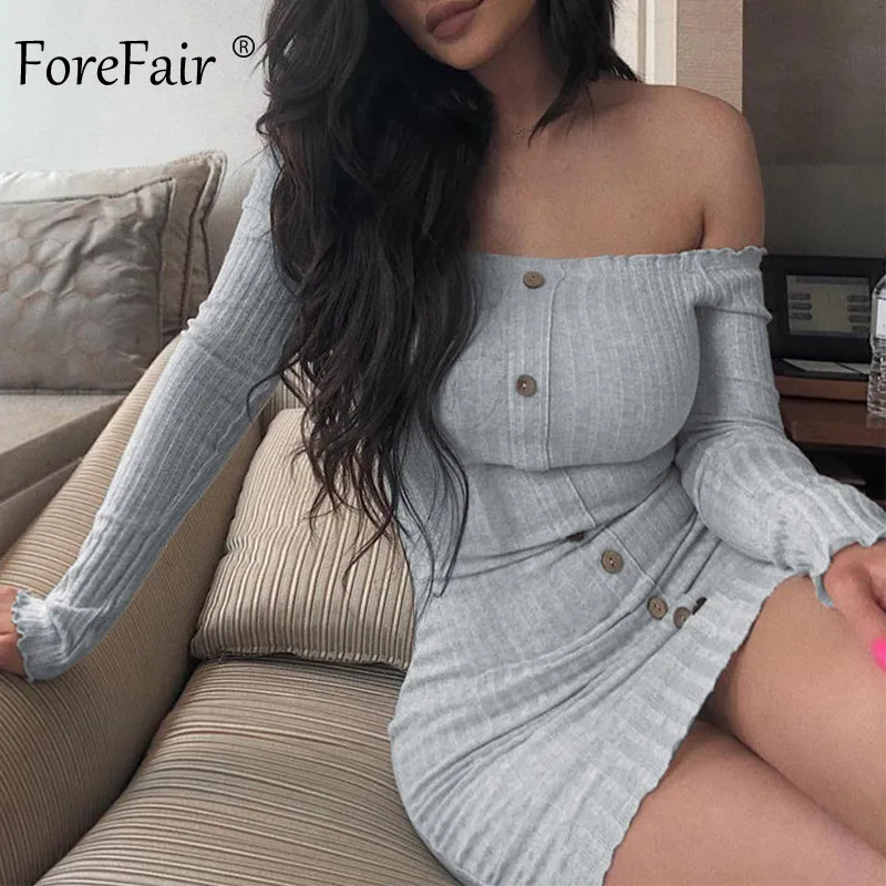 Женское платье с открытыми плечами Forefair элегантное клубное мини на пуговицах