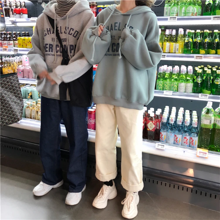 Зимний шикарный Harajuku винтажный консервативный стиль с капюшоном плюс бархатная толстовка женская мода Свободный с капюшоном Повседневная Женская толстовка