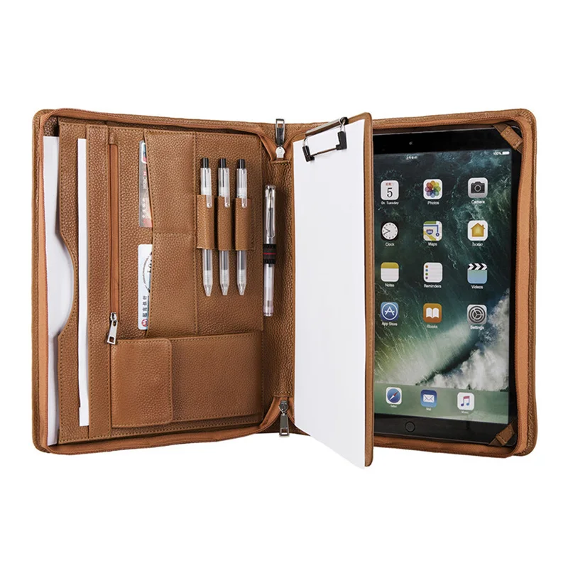 For Pro 12.9(2017) Ручной работы из натуральной кожи Padfolio портфель чехол, персонализированный бизнес A4 Размер Конференц-Папка с буфером обмена-коричневый - Цвет: For Pro 12.9(2017)