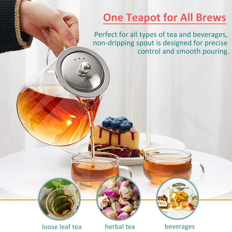 

Glass Teapot with Stainless Steel Removable Infuser for Loose Leaf Tea, Bonus Tea Kettle & Infuser Coaster, 950Ml