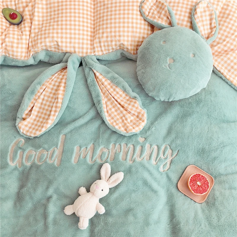 Милый набор постельных принадлежностей для девочек с заячьими ушками и вышивкой