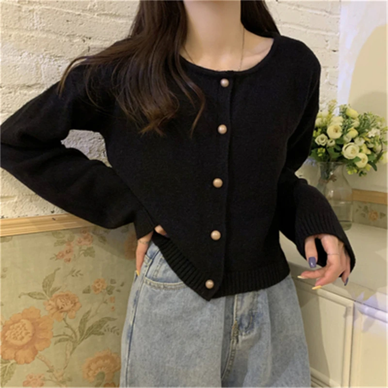 

Spring Autumn 2021 Japanese Harajuku Cropped Cardigan Women Autumn Long Sleeve Knitted Sweater Girls Knitwear Top Y556