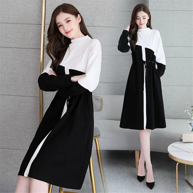 

2020 women solid color elegant sweater dressNew Hot Fashion Female Casual Flare Sleeve Dresses